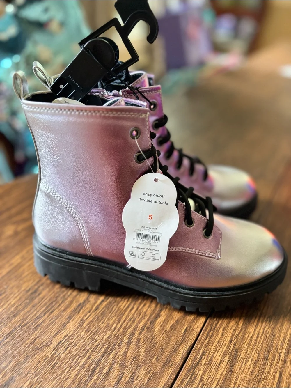 wonder nation Iridescent Purple Lace-Up Combat Boots with Black Soles